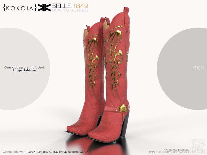 Second Life Marketplace - Belle 1849 :: Woman Boots :: Red :: {kokoia}