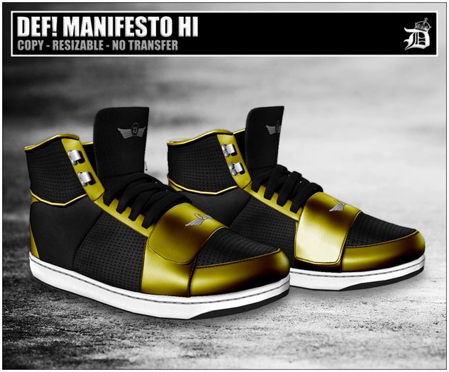 DEF! Unisex Sneakers / Manifesto / Hi / Black & Gold