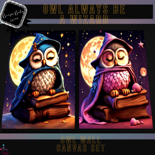 {Boujee Baby}Owl Always Be A Wizard Wall Canvas Set {ADD}BOX