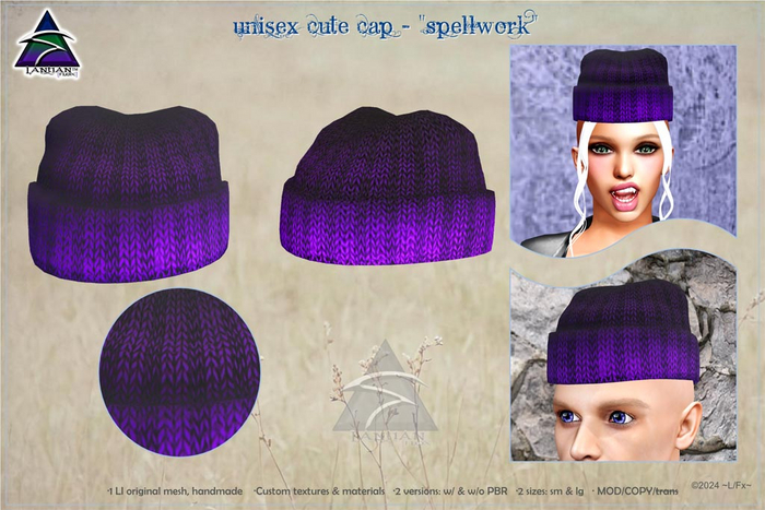 ~L/Fx~Unisex Cute Cap - "Spellwork" Black/Purple (2 sizes, PBR or not!)