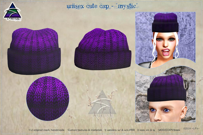 ~L/Fx~Unisex Cute Cap - "Mystic" (purple/black) 2 sizes, PBR or not!