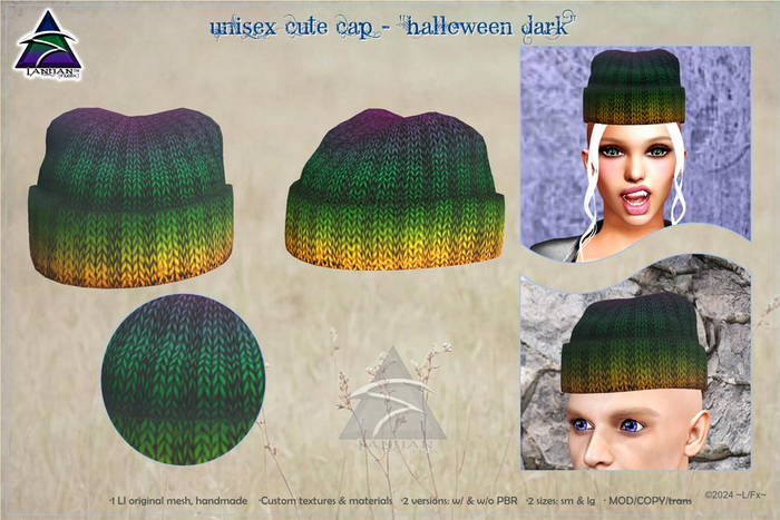 ~L/Fx~Unisex Cute Cap - "Halloween Dark" (purple/green/orange) 2 sizes, PBR or not!