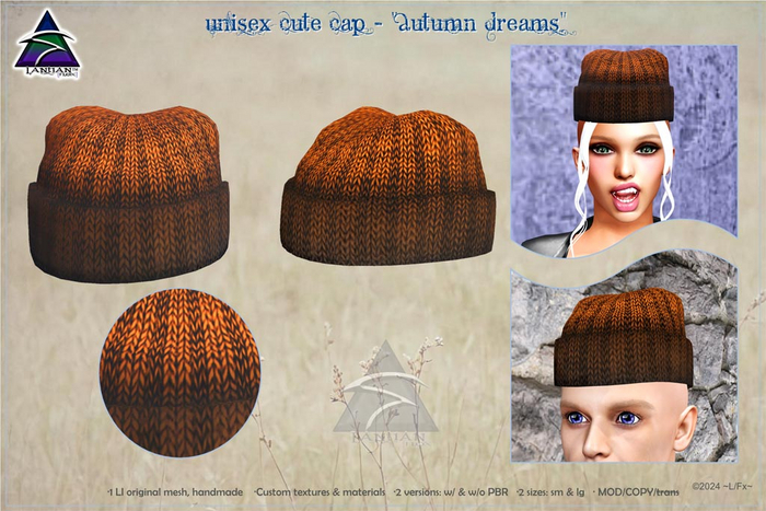 ~L/Fx~Cute Cap: "Autumn Dreams" (orange/black) 2 sizes, PBR or not!