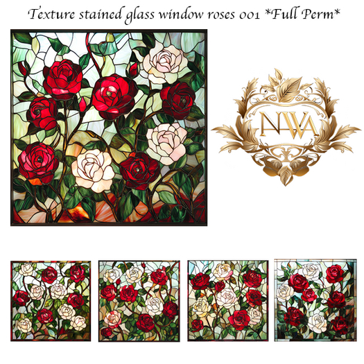 Second Life Marketplace - 5pc Stained glass window with roses texture ...