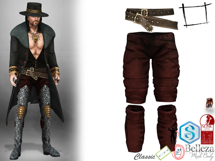 Maroon Wrinkled Pants Split At Knee With Belts Slink Male,Belleza Jake, Signature Gianni, Ocacin Gamit, Legacy Male
