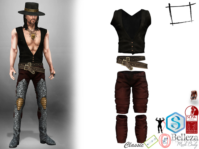Full Perm Men's Pants Belt Vest Outfit Slink Male, Belleza Jake, Signature Gianni, Ocacin Gamit, Onupup, Legacy Male