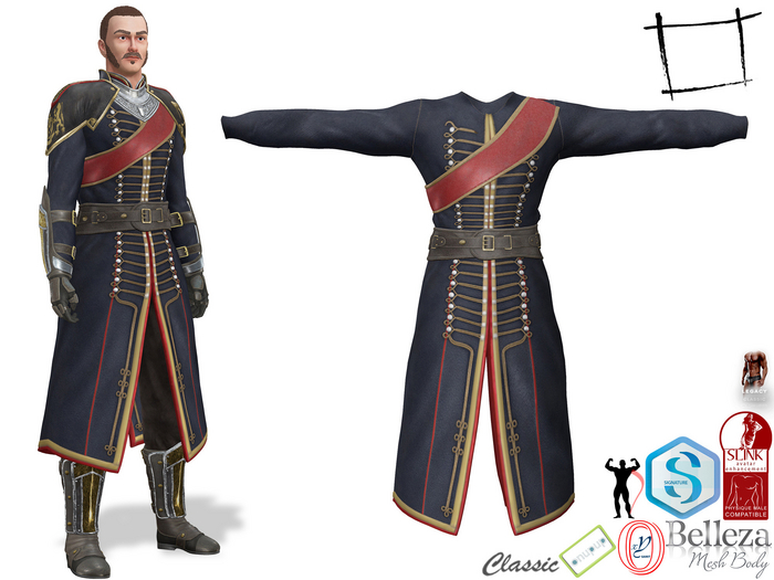 Full Perm Royal Aristocratic Decorated Long Coat Jacket Slink Male, Belleza Jake, Signature Gianni, Legacy Male