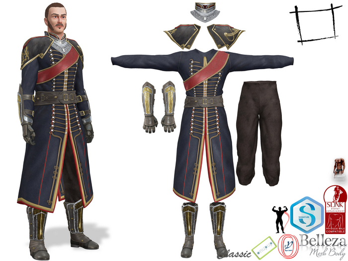 Full Royal Aristocratic Outfit Coat Gloves Neck Shoulder Guard Boots Pants Slink Male, Belleza Jake, Legacy Male