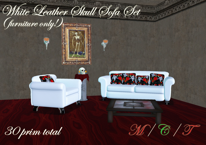 White Leather Skull Sofa Set
