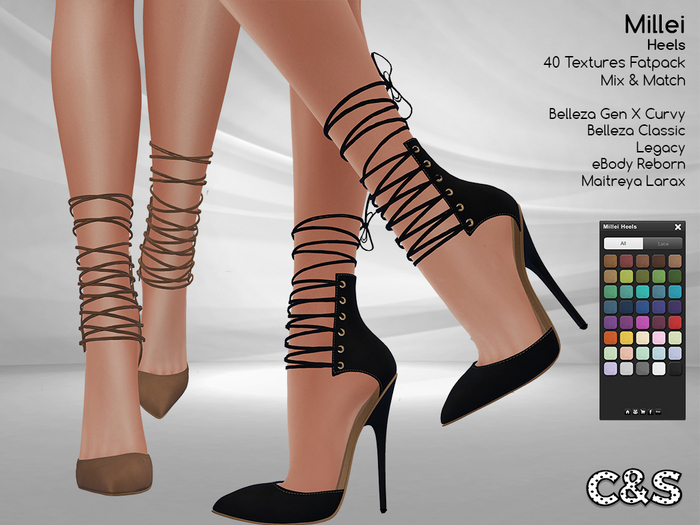 PROMO - C&S Millei Heels for Maitreya Lara X, Belleza Curvy, Belleza Classic, eBody Reborn, Legacy. 40 Text.