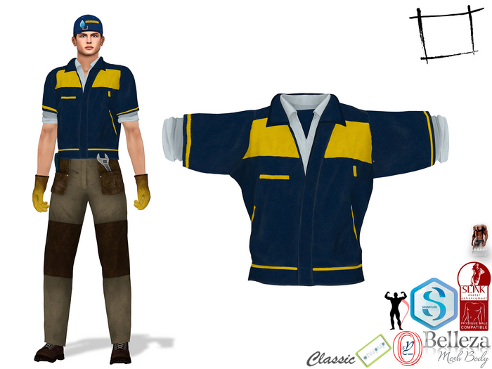 Full Perm Men's Mechanic Jacket Vest With Shirt Under Slink Male, Belleza Jake, Signature Gianni, Legacy Male