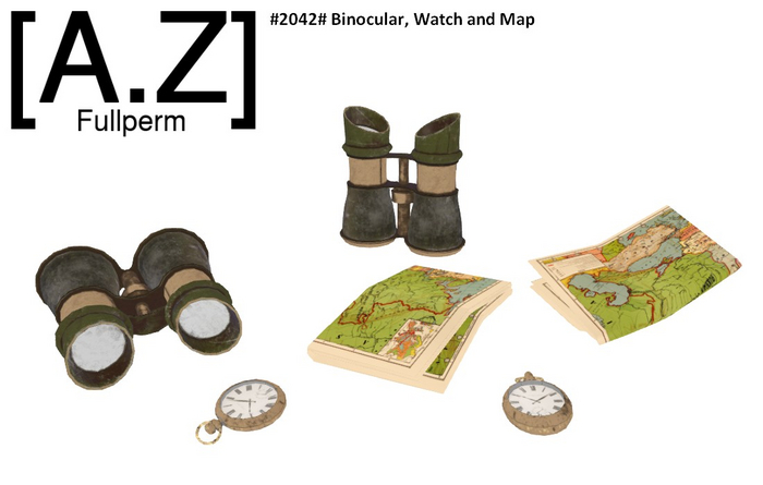 #2042# Binocular, Watch and Map #