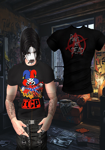 -ET-  male Fitted T shirt punks not dead Unpack me