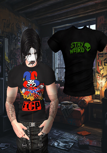 -ET-  male Fitted T shirt Stay weird Unpack me