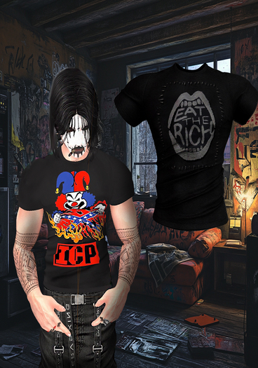 -ET-  male Fitted T shirt Eat the rich  Unpack me