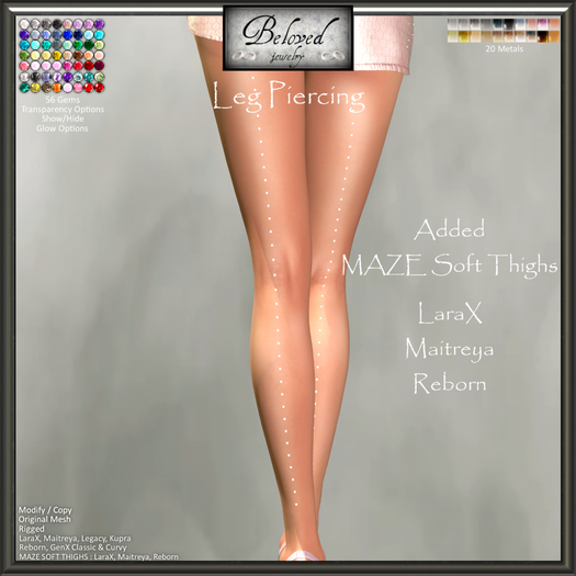 Beloved Jewelry : Leg Piercing-Gemstone (Texture Change) Body Jewelry LaraX, Maitreya, Legacy, Kupra, Reborn, GenX, MAZE