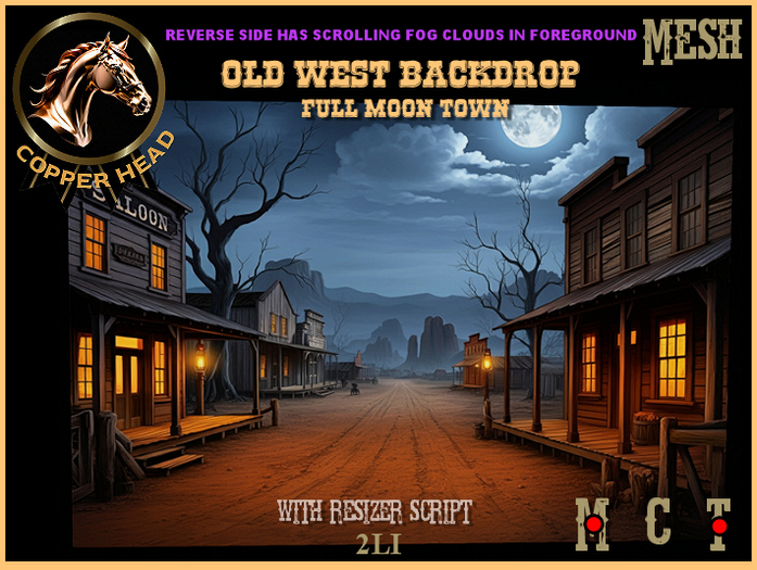 Old West Full Moon Town Backdrop