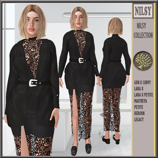 BELTED JACKET WITH LACE MIX OUTFIT