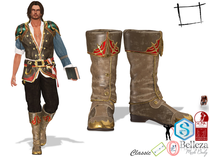 Full Perm Men's Medieval Pirate Boots Slink Male, Belleza Jake, Signature Gianni, Onupup, Gamit, Adin, Legacy Male