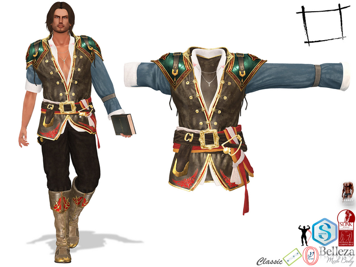 Men's Epic Medieval Armoured Pirate Top Slink Male, Belleza Jake, Signature Gianni, Onupup, Gamit, Adin, Legacy Male