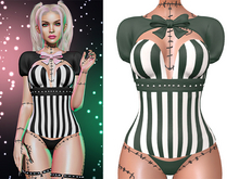 Blair Bolero, Corset + Thong Outfit 2.0 [Pine Green] - Maitreya Lara • LaraX • Petite • PetiteX • Legacy • Reborn