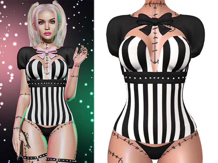 Blair Bolero, Corset + Thong Outfit 2.0 [Black] - Maitreya Lara • LaraX • Petite • PetiteX • Legacy • Reborn