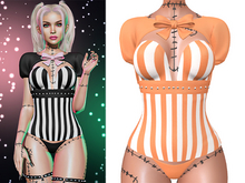 Blair Bolero, Corset + Thong Outfit 2.0 [Orange] - Maitreya Lara • LaraX • Petite • PetiteX • Legacy • Reborn