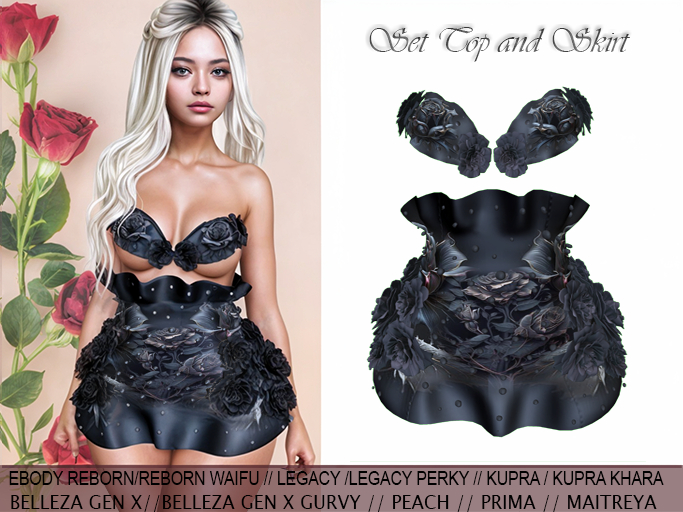 InStyle SET Black  With Roses,Pearls,Glitter
