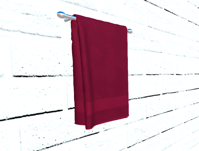 Hanging Bath Towel Burgundy Red on Chrome and Bronze Racks