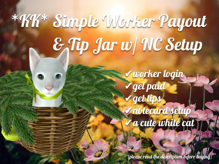 *KK* Simple Worker Payout & Tip Jar w/ NC Setup (a cute white cat)