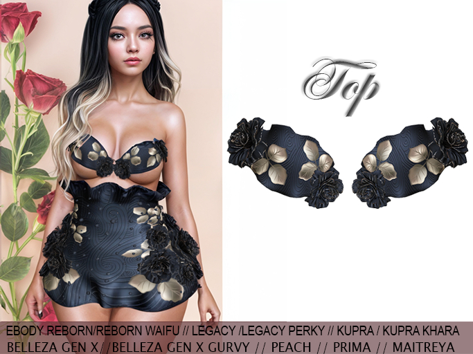 Sale !! InStyle Top with roses - Black