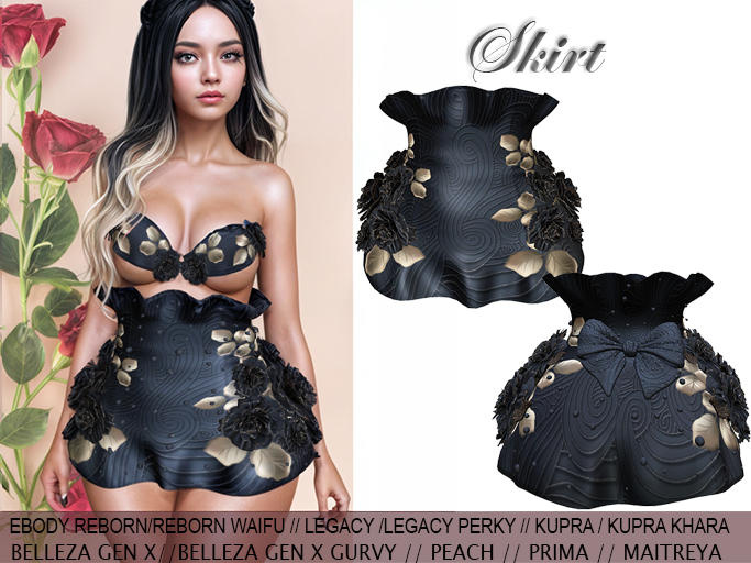 Sale !! InStyle Skirt with roses - Black
