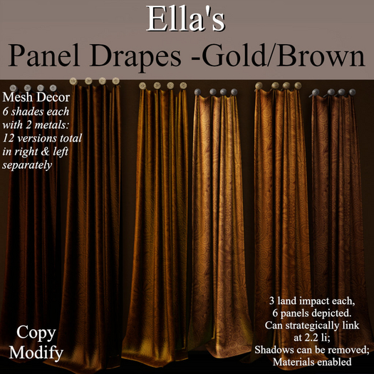 Ella's Panel Drapes - Golds/Browns