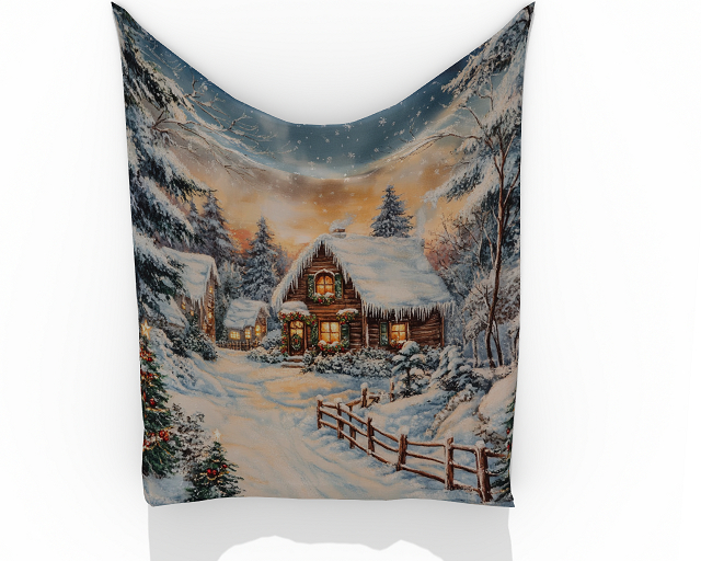 Christmas Tapestry Cabin Winter