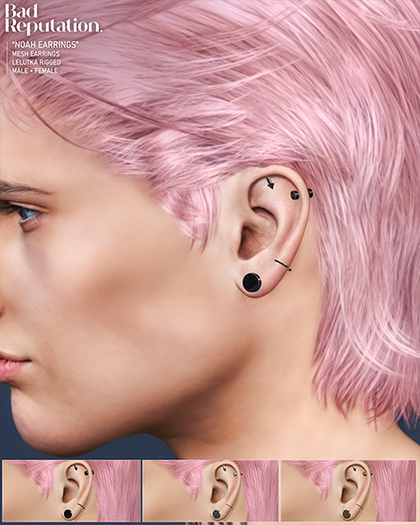 Bad Reputation - Noah Earrings - (Lelutka Rigged) DEMO