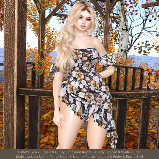 Heba Dress Floral 2: Belleza Gen.X - Inithium Kupra - eBody Reborn & Waifu - Maitreya LaraX - Legacy Perky Bombshell