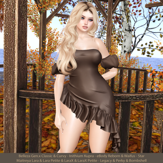Heba Dress Brown: Belleza Gen.X - Inithium Kupra - eBody Reborn & Waifu - Maitreya LaraX - Legacy Perky Bombshell