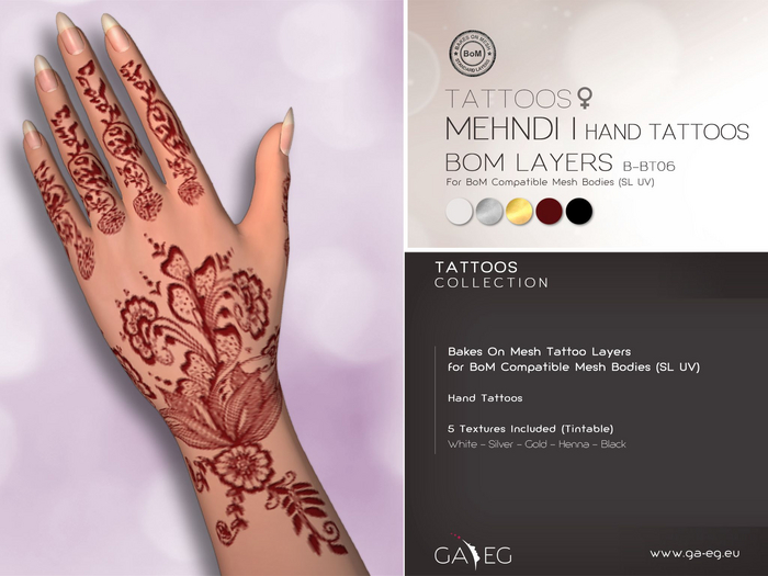 [GA.EG] Tattoos - B-BT06 Mehndi I Hand Tattoos - BOM