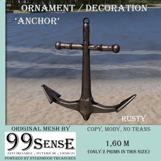 {99ensE} Anchor Ornament 'Rusty'