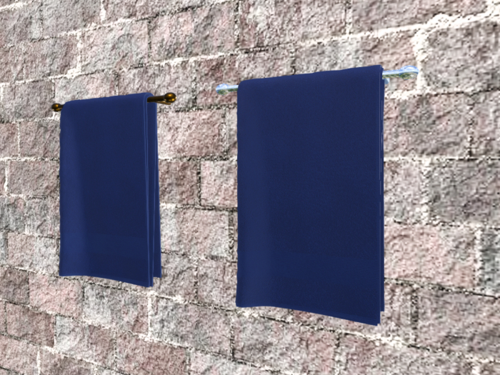 Hanging Bath Towel Navy Blue on Chrome and Bronze Racks w PBR