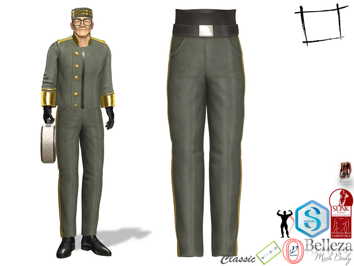 Full Perm Men's Bellboy Uniform Pants Slink Male, Belleza Jake, Signature Gianni, Onupup, Gamit, Adin, Legacy Male