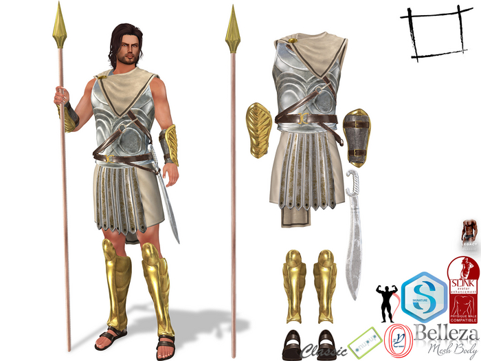 FullPerm Men's Roman or Spartan Soldier Full Wear Slink Male, Belleza Jake, Signature Gianni, Ocacin Gamit, Legacy Male