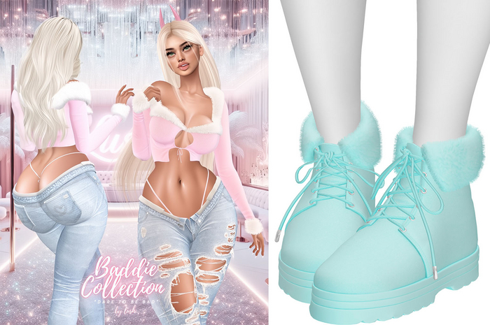 Lush - Baddie Fur Boots Turquoise