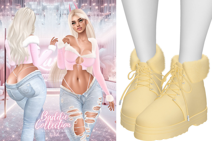 Lush - Baddie Fur Boots Cute Yellow