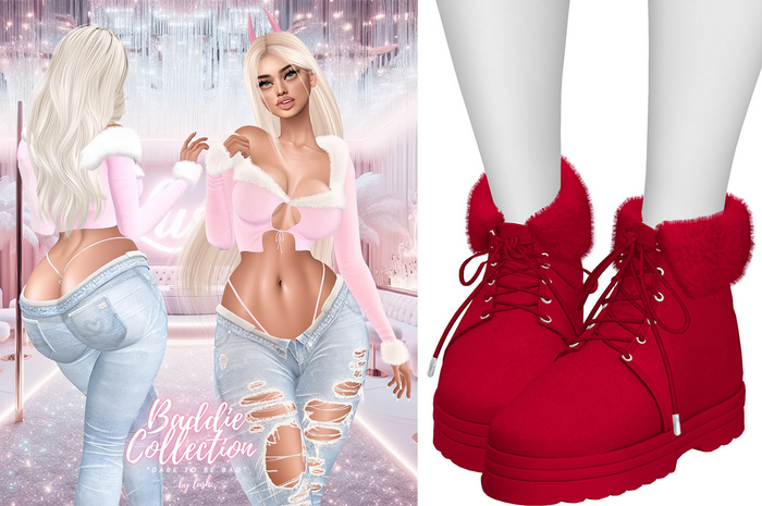 Lush - Baddie Fur Boots Cherry