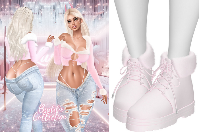 Lush - Baddie Fur Boots Baby Pink