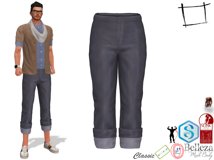 Full Perm Men's Rolled Up Leg Blue Jeans Slink Male, Belleza Jake, Signature Gianni, Onupup, Legacy Male