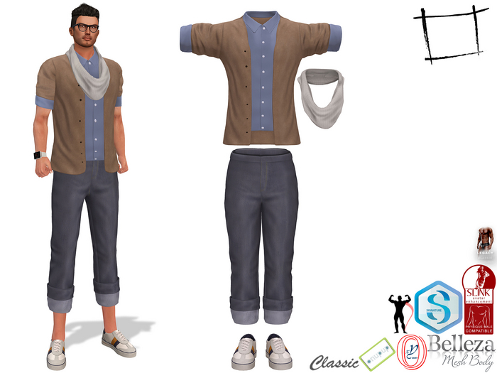 Full Shawl Shirt Jeans Shoes Outfit Slink Male, Belleza Jake, Signature Gianni, Onupup, Ocacin Gamit, Legacy Male