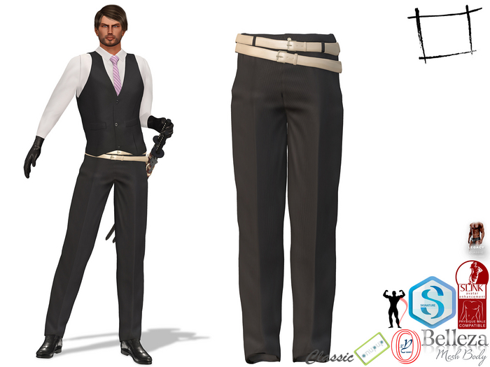 Full Perm Modern Samurai Double Belt Pants Slink Male, Belleza Jake, Signature Gianni, Onupup, Gamit, Adin, Legacy Male