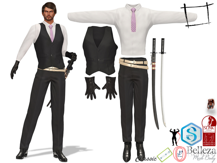 Full Perm SAVE! Men's Modern Samurai Mens Katana Outfit Slink Male, Belleza Jake, Signature Gianni, Legacy Male